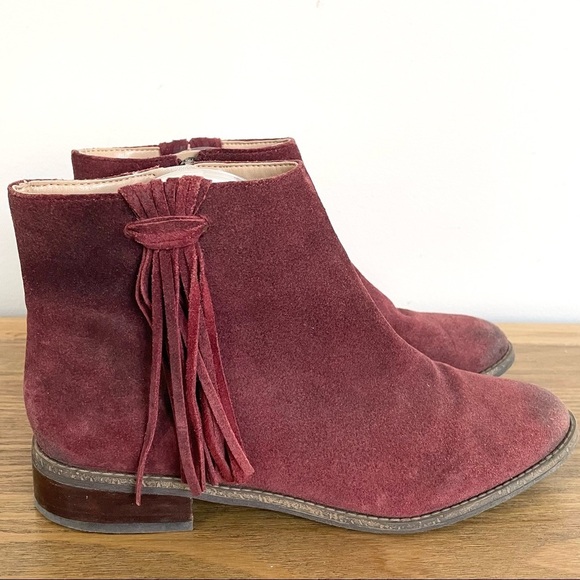 Karl Lagerfeld Shoes - Karl Lagerfeld Paris Burgundy Suede Fringe Ankle Booties • Size 7